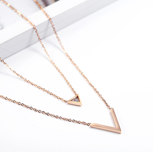 18K Gold Plated <strong>Stainless</strong> <strong>Steel</strong> Rhinestone V-shaped Triangle Women Necklace <strong>Jewellery</strong> - Product Image 2