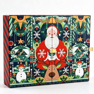 Luxury Cartoon Print 24 Day Advent <b>Calendar</b> Box Double Door Rigid Paperboard Christmas Mystery Box for Cosmetic Beauty Gift - Product Image 1