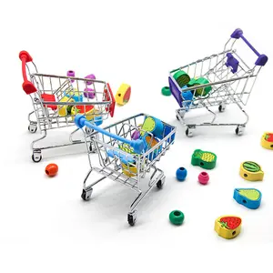 الملونة مصغرة صغيرة الاطفال البقالة منظم مكتب البسيطة سوبر ماركت المعادن لعبة عربة التسوق عربة ل مواد التجميل