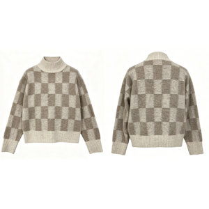 Maglione da <span class=keywords><strong>Donna</strong></span> a <span class=keywords><strong>Collo</strong></span> <span class=keywords><strong>Alto</strong></span> con Motivo a Scacchi, Pullover Corto in Maglia, Disponibile in 2 Colori, OEM ODM - Product Image 2