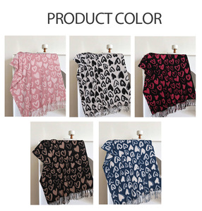 Soft <b>Wool</b> Blend Heart Print Scarf for Women 70x180cm Warm Fringed Shawl Stylish Autumn Winter <b>Wrap</b> - Product Image 5
