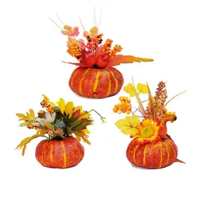 Artificial Pumpkin Bouquet Maple Leaves and Berries for Autumn Display