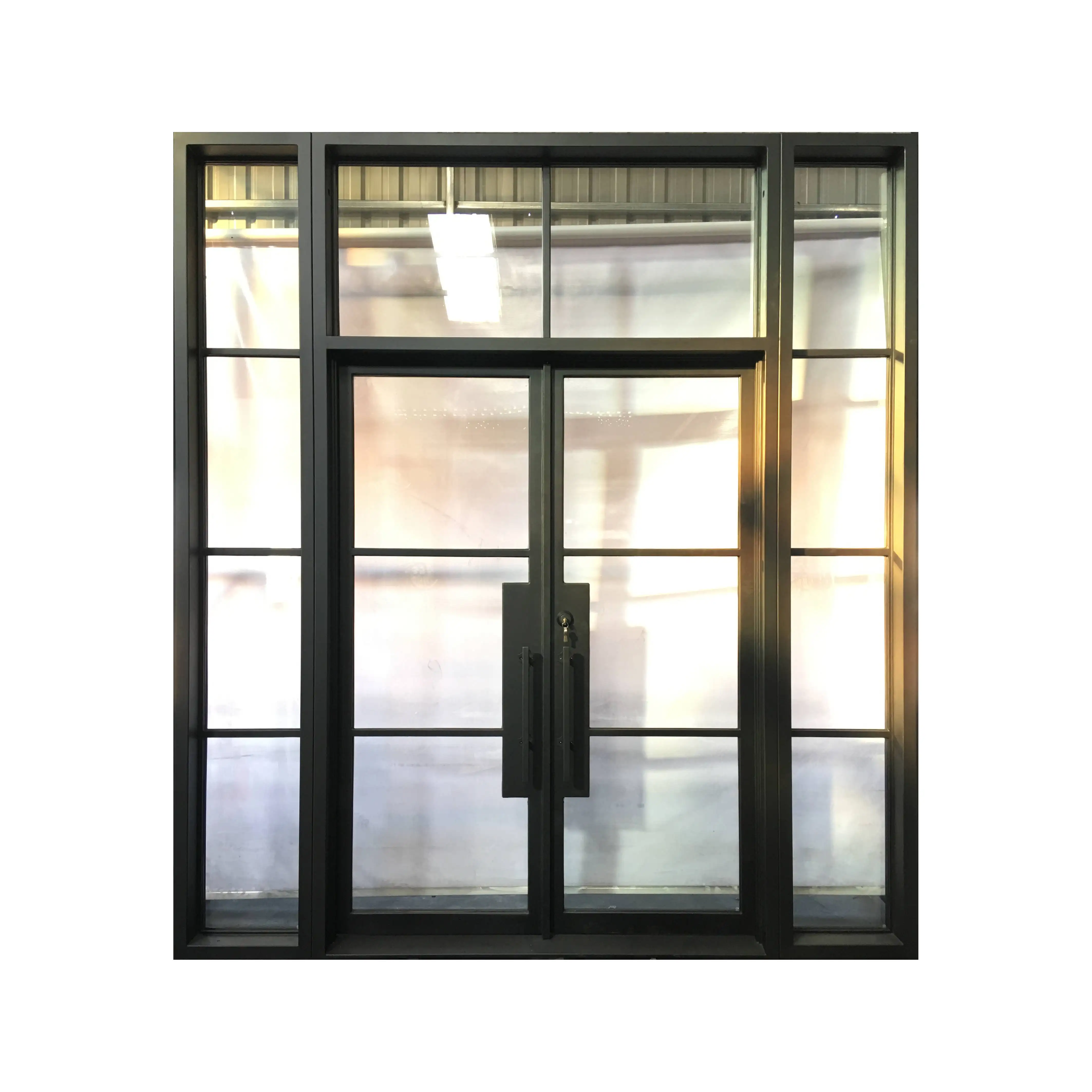 Interior Or Exterior Modern Design House gates Garden Security Frosted Tempered Glass Decorative Wrought Iron Door