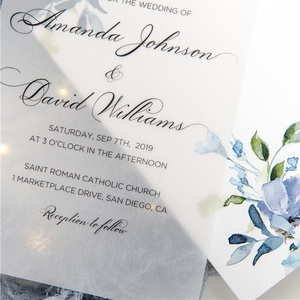 Invitations de <span class=keywords><strong>mariage</strong></span> en papier vélin floral bleu poussiéreux en couches avec carte RSVP Invitations spéciales de réception de <span class=keywords><strong>mariage</strong></span> élégantes - Product Image 4