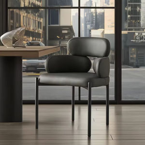 <span class=keywords><strong>Fauteuil</strong></span> moderne nordique en cuir imperméable rembourré avec pieds en métal, dossier haut, siège moelleux pour cuisine, chambre et salle à manger - Product Image 6