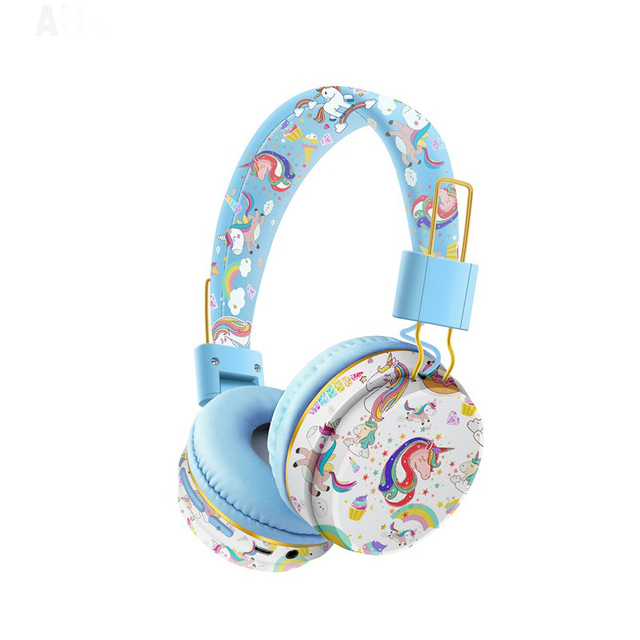 Unicorn Blue Tooth Kids Wireless Headphones Over Ear Small Cartoon Character Studying Headphones Wireless Gaming Headphones Pc