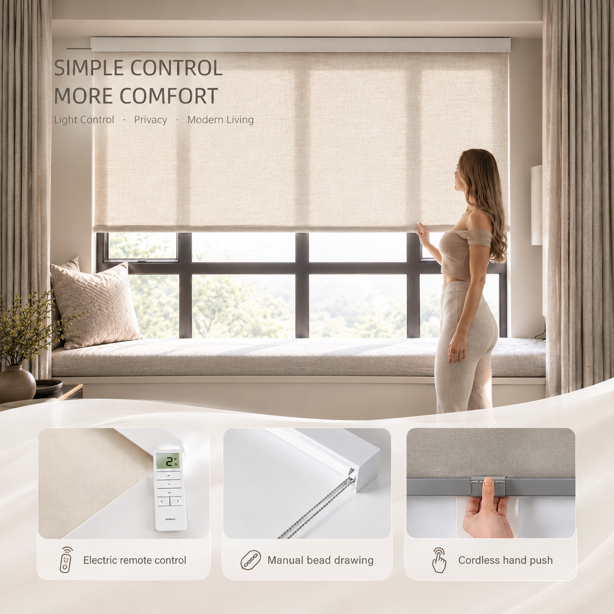 Custom Size Tuya Zigbee Polyester Wireless Electric Automatic Smart Window Shades Motorized Roller Blinds · image 12