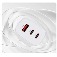 Pengisi Daya Cepat GaN 65W 3-Port (2 Type-C 1 USB) PD3.0 Pengisi Daya Dinding Pengisian Cepat untuk Pengisi Daya Ponsel Laptop Ipad