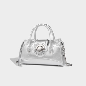 Nhà Máy Bán Hàng Trực Tiếp 2025 New Bạc Kim Loại Túi Xách Vòng Thiết Kế Khóa Đôi Xử Lý + Dây Đeo Vai Dài - Product Image 5