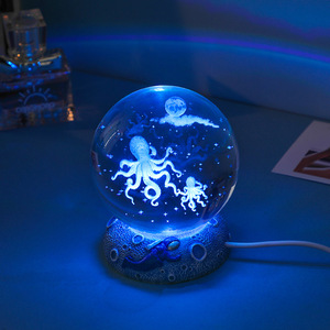 Venta caliente 6cm 8cm 3D Doraemon medusas luz de noche fábrica al por mayor K9 Punto de cristal Luna lámpara de mesa para bebés niños - Product Image 2
