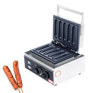 110V 220V Commercial Hot Dog Maker Máquina De Aço Inoxidável Ferro Fundido 5 Em 1 Vara Hot Dog Waffle Making Machine