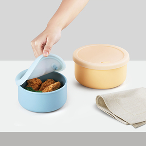 Reusable Food Storage <b>Containers</b> Non-slip Silicone Office Workers Kids Divided Lunch Bowl With Lid - Product Image 1