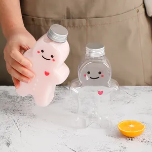 350毫升500毫升可爱姜饼人便携式摇床饮料瓶动物塑料牛奶果汁瓶设计果汁瓶