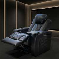 Fauteuil inclinable électrique moderne de luxe en cuir véritable avec éclairage LED, structure en bois et fonctions intelligentes pour home cinéma