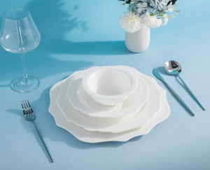 Custom Logo Scalloped Flower Square White Porcelain Tableware Set Custom Pattern <b>Ceramic</b> <b>Plates</b> Bowl Sets For Wedding Hotel - Product Image 1