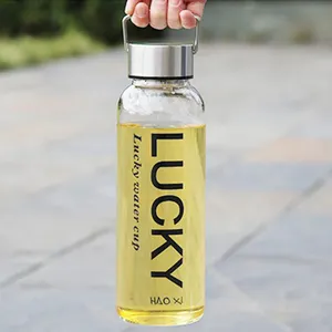 2024 leakproof glass water bottle with cloth sleeve and handle lid large size glass water bottles