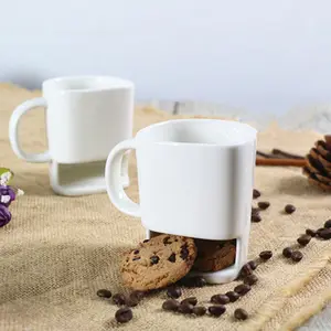Sublimation Blank Ceramic Biscuits Sublimation Mugs White Coffee Tea Milk Cup Porcelain Cookie Mug With Holder