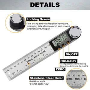 DITRON Angle Gauge Ruler Measuring Tools 200mm 300mm Stainless Steel Rulers HOLD/REV Digital Angle Protractor Angle Finders