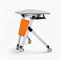 Table de formation pliante à plateau rabattable en mélamine avec cadre en acier modulaire et roulettes verrouillables pour bureau et salle de classe