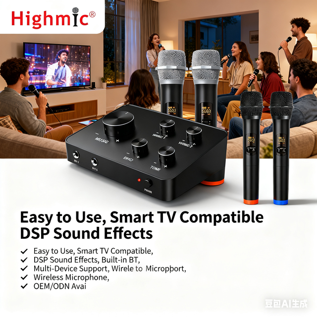 Highmic UHF Handheld Wireless Microphone System Karaoke Mixer Receiver Karaoke Micro Sans Fil Mic Mixer for Multi-device
