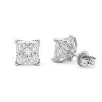 Boucles d'oreilles clous minimalistes en moissanite taille princesse 2 carats, en argent sterling 925, bijoux raffinés pour femme, cadeau
