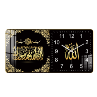 Jam Dinding Porselen Kristal Persegi Panjang Kaligrafi Arab Islami Religius Seni Masjid Jam Quartz Senyap untuk Rumah Ruang Tamu