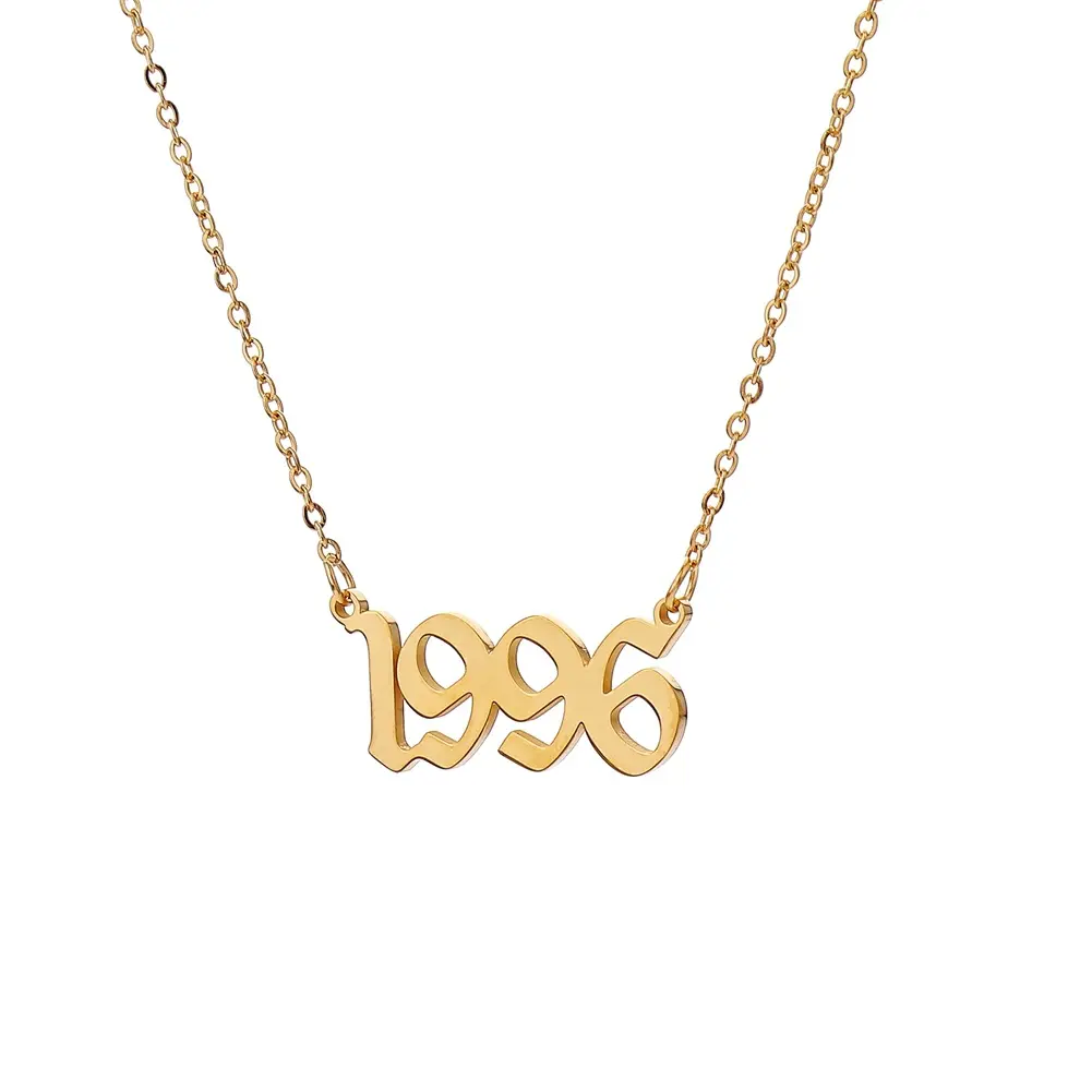วันเกิดของขวัญ1980-2022ปีเกิดสร้อยคอ18พันชุบทองจำนวนจี้สร้อยคอสแตนเลสสำหรับผู้หญิง
