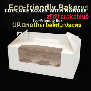 Handle Cupcake <b>Boxes</b> 2/4/6 Holes with Window Custom Printed Coated Paper Recyclable Food Safe Bakery <b>Mini</b> Muffin Packaging - Product Image 2
