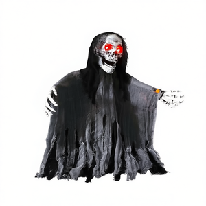 Black Scary Skeleton Halloween <b>Outdoor</b> Decoration Moveable Creepy Motion <b>Light</b> Up Eyes Graveyard Haunted - Product Image 1