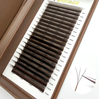 Extensions de cils individuels faits main en forme de W, brun foncé, 5D, design trèfle W, en soie de cachemire, sans cruauté animale, marque privée
