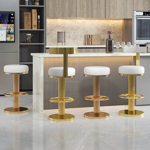 <span class=keywords><strong>Silla</strong></span> de Barra Moderna con Base Metálica Ajustable y Giratoria, <span class=keywords><strong>Silla</strong></span> Alta de Cuero de Lujo para Barra o Mostrador - Product Image 4