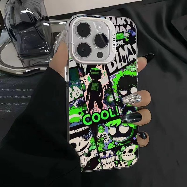 Cool Ghost Boy Doodle Case Compatible for IPhone 11 16 12 15 13 Pro Max 8 16 17 Plus SE X XR XS Max Plating Metal Lens Cover