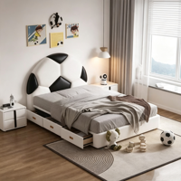 Tête de lit en forme de ballon de football en cuir, lit pour enfants rembourré et moelleux, lit pour adolescents pour chambre à coucher