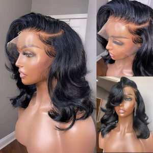 <strong>Haosi</strong> High Quality 12A Body Wave Lace Closure Wig 100% Human Hair Black Long Wavy Wigs Pre-Plucked Natural Hairline for Woman - Product Image 3