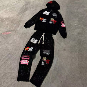 Sweat à capuche d'hiver vintage pour homme, personnalisé, imprimé numérique 3D, en coton 100% respirant, avec strass, en molleton bouclette, effet vieilli - Product Image 1
