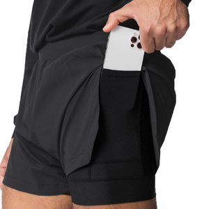 OEM Men's fitness jogger shorts quick-drying breathable training double-<b>layer</b> shorts with pockets compression sports shorts - Product Image 1