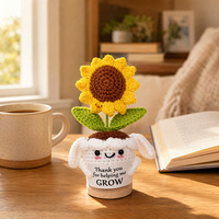 Ornement de pot de fleurs en crochet fait main, motif tournesol mignon, pour soutien émotionnel, avec étiquette positive, cadeau personnalisé