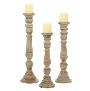 Candelabro de Madera de Diseño Antiguo con Acabado Blanqueado, Portavelas Decorativo Rústico Hecho a Mano para Decoración de Bodas y Navidad - Product Image 1