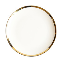 Vente en gros sur mesure, ensemble d'assiettes plates en céramique blanche de luxe pour mariage avec bordure dorée, assiettes à vaisselle pour restaurant