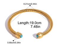 Bracelet jonc torsadé ouvert en acier inoxydable plaqué or PVD 18 carats style vintage, avec pierres précieuses naturelles multicolores pour femme