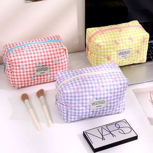 Lettering Applique Bow Plaid <b>Makeup</b> <b>Bag</b> - Product Image 1