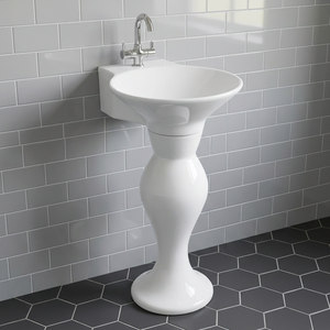 Lavabo de Pedestal de Cerámica Blanca, Estilo Americano, con Grifo - Product Image 2