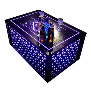 Rgb Custom Logo Ktv Nightclub Party Table Remote Control Led Bar Stainless Steel Mobile Bar Counter Lighting Furniture For Bars