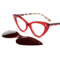 Nouvelles montures de lunettes œil-de-chat élégantes pour femmes avec clip magnétique polarisé, monture de lunettes de vue tendance prête à l'emploi