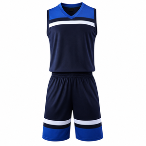 Conjunto de Uniforme de Baloncesto Unisex Azul Marino con Franjas Blancas, Jersey sin Mangas y Pantalones Cortos, Transpirable, Poliéster, Impresión Personalizada, Sin Costuras - Product Image 4