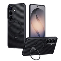 Étui pour Samsung S26 avec support rotatif invisible à 360 degrés, texture fibre de carbone, antidérapant, compatible S26 Ultra