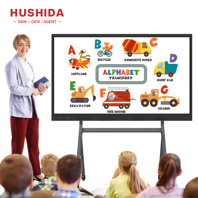 HUSHIDA Interactive Flat Panel 4K LCD Touch Screen Interactive Monitor Smart Android System All in One PC with Mini Computer