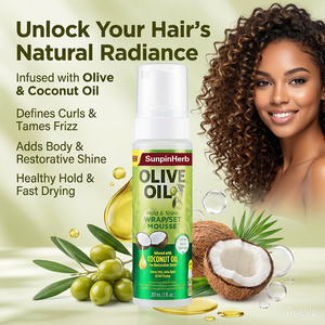 Ensemble de soins capillaires à l'huile d'olive et de noix de coco biologiques, mousse pour cheveux bouclés/frisés - tenue forte, contrôle des frisottis, ajoute de la brillance, hypoallergénique - Product Image 4