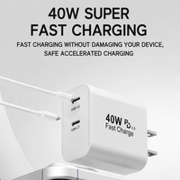 Cargador de Teléfono Móvil GaN de 40W con Doble Puerto Tipo C, Venta al Por Mayor de Fábrica, Adaptador de Carga Rápida para iPhone, Cargador Portátil