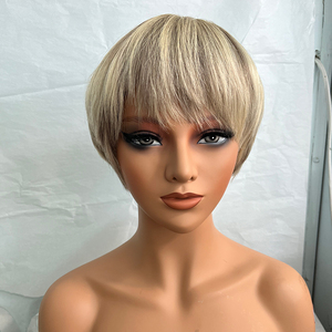 Parrucche Corte Pixie Cut in Capelli Umani Europei Grezzi, <span class=keywords><strong>Biondo</strong></span> <span class=keywords><strong>Platino</strong></span>, per Donne Bianche, <span class=keywords><strong>Parrucca</strong></span> Grigia Argento Bianca, 6 Pollici - Product Image 1